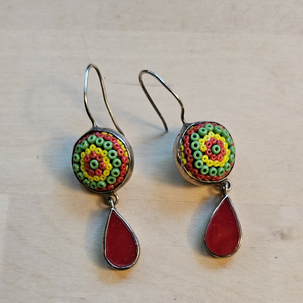 Chunky Colorful Beaded 925 Earrings with Carmelia  Teardrop